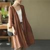 2026 Summer-Autumn Retro Cotton Linen Mid-Length Cardigan: Loose Fit, Artistic Plus Size, Casual Air Conditioning Shirt for Women.