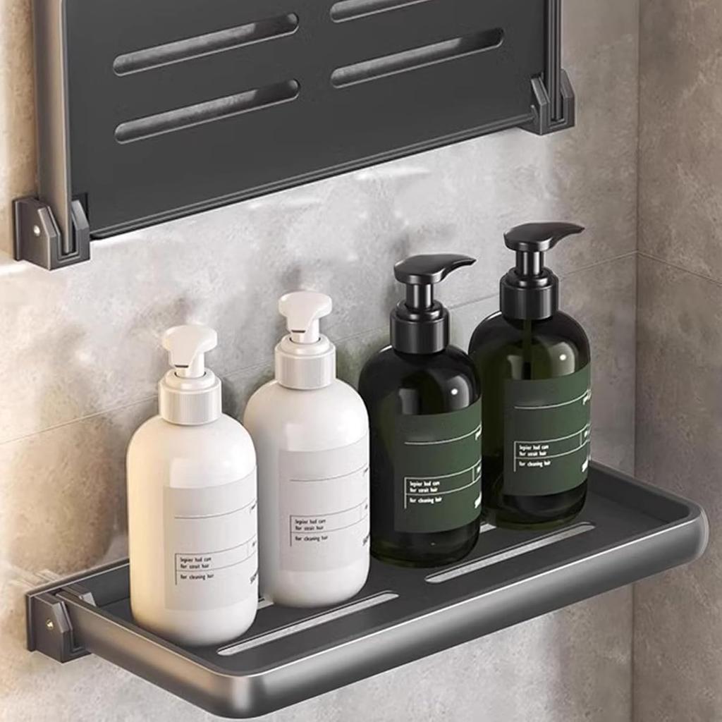 Aluminum RV Foldable Shelf | Space Saving Wall Mounted Floating Shelf, Fold Down Rack for Bathroom, Shower Gel, Shampoo
