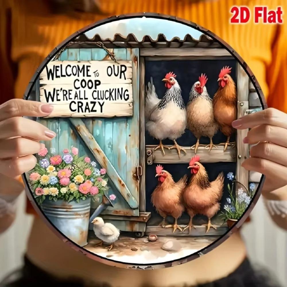 

Vintage Metal Chicken Wreath Plaque Spring Summer Decor 40x30cm білий