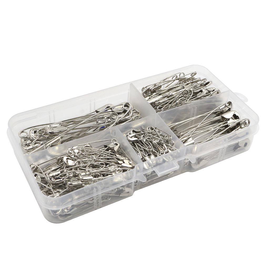 Handcrafted Silver Nickel-Plated Safety Pins: 260-Piece Set In 5 Sizes for DIY Clothing Fastening & Small Brooches.
