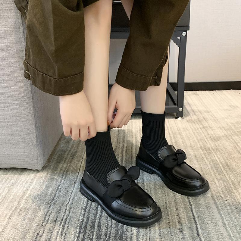 Mode 2024 Damen Stiefeletten Wildleder Damen Flache Plateau Kurze Stiefel Damenschuhe Mode Herbst Winter Stretch Slipper-Stiefel