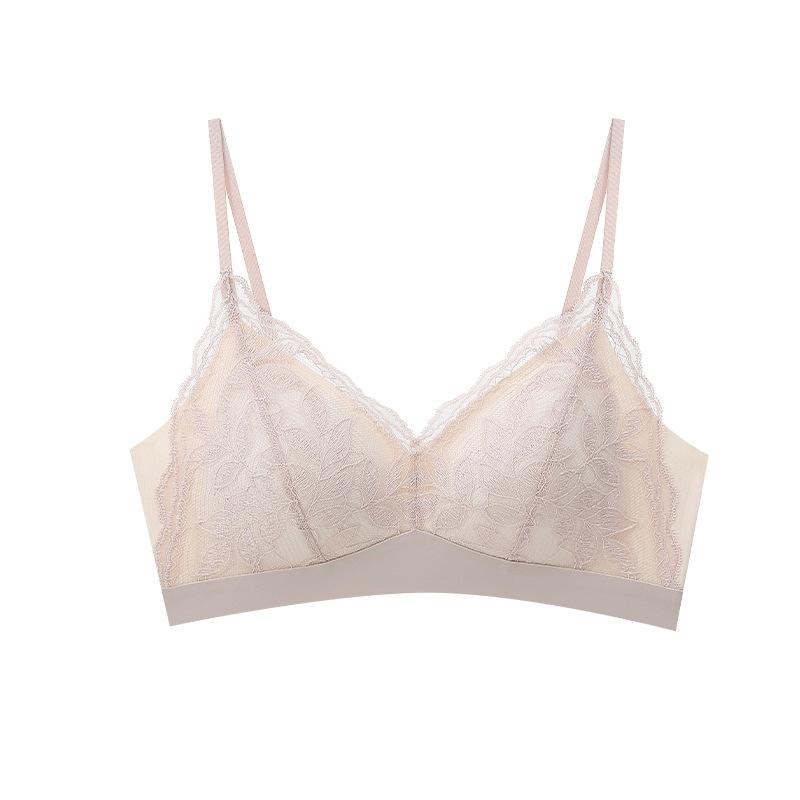 Traceless underwear women s summer original small breasts gather sexy lace without steel rim thin small breasts gather bra Bra M (recommended 47.5-55kg )