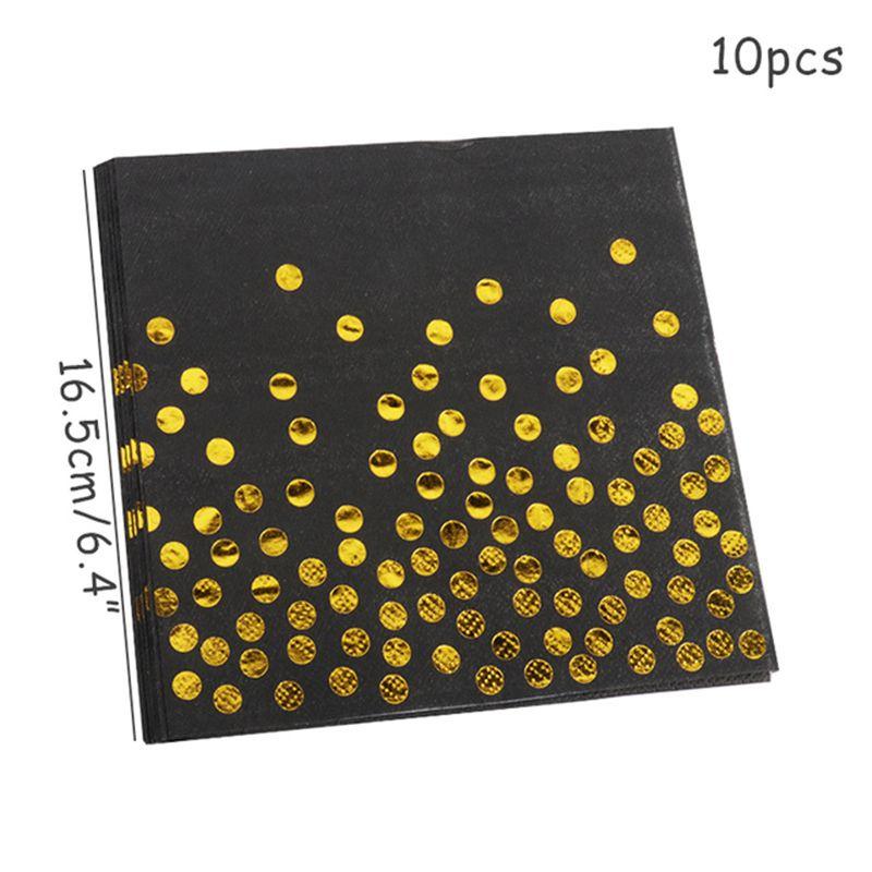 

Элегантная черная посуда для вечеринок с золотым тиснением, идеально подходящая для свадеб, дней рождений и детских праздников. 10pcs-Tissue