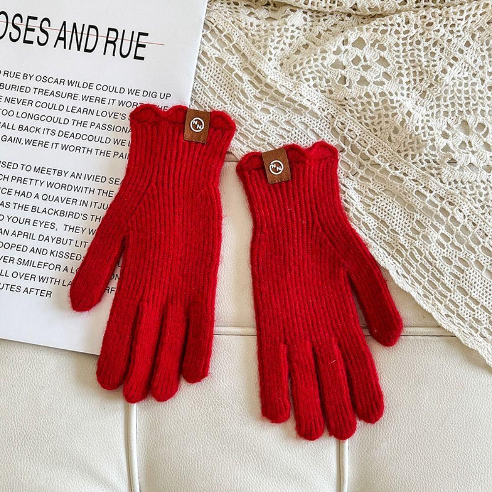 Lace Cashmere Open Finger Warm Gloves  Electric Bike Gloves Winter Gloves  Female
