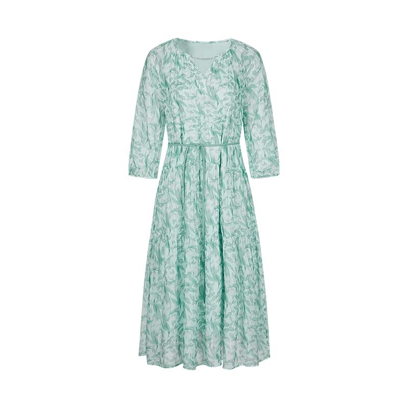 JUZUI ANNAKOU Floral Print V-Neck Silk Blend Dress L
