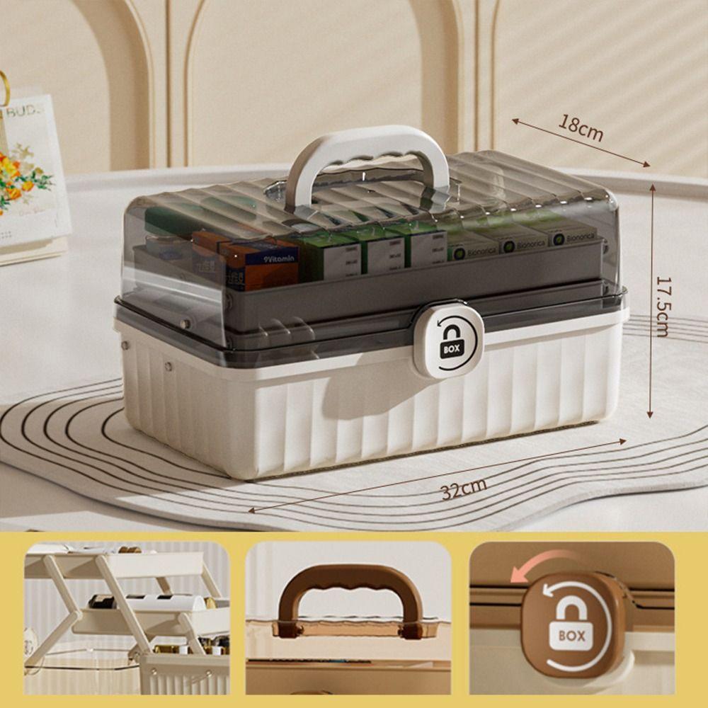 

Large Capacity First Aid Kit Foldable Cosmetic Storage Box Makeup Desktop Container Tool Home S белый