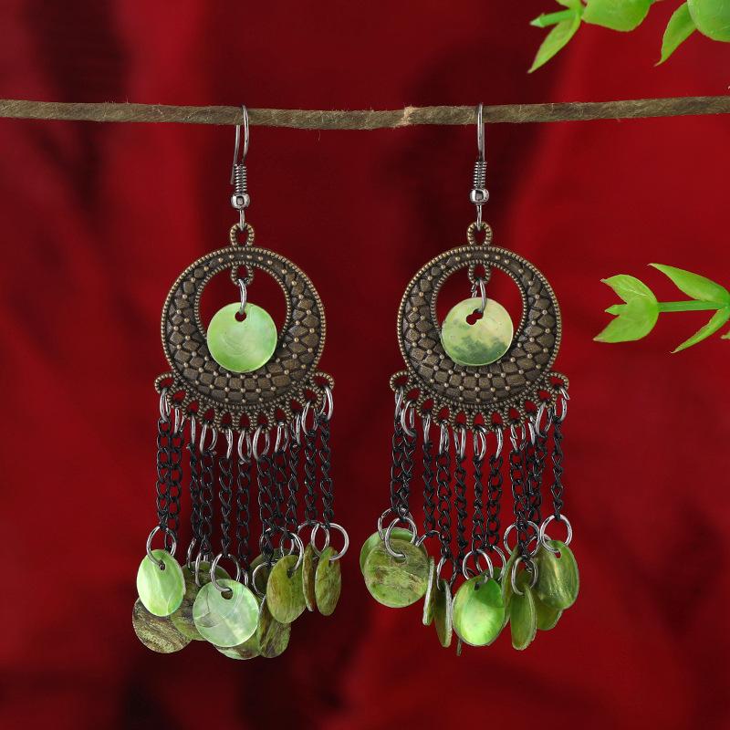 Wind bohemian shell earrings retro ethnic style long fringed earrings seaside vacation style earrings women