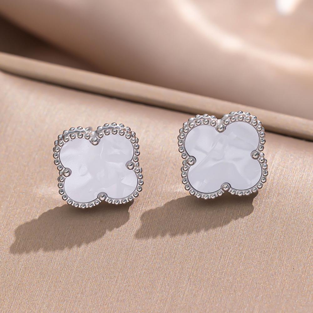 Four-Leaf Clover Titanium Steel Stud Earrings - Summer Niche Design, Trendy 15mm High-End Earrings for Women