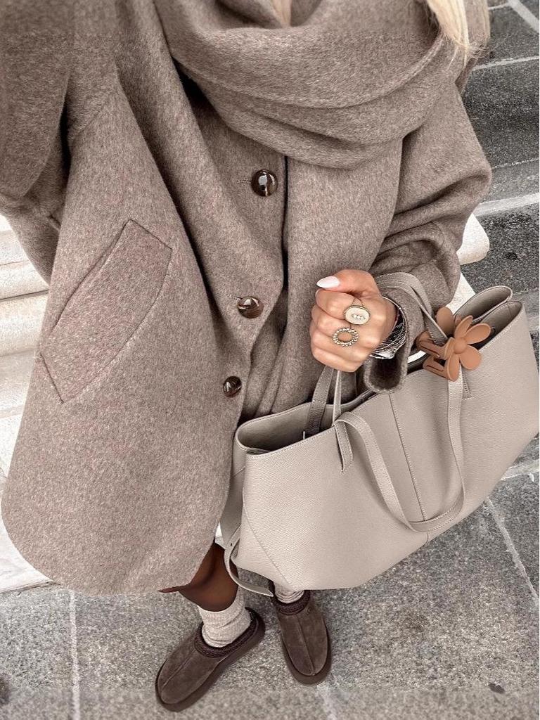 Khaki Wełniany Płaszcz z Szalikiem: Moda europejska i amerykańska