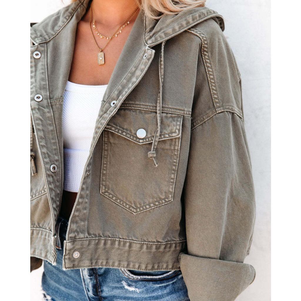 IHUASU Chaqueta Vaquera Una Chaqueta Holgada con Capucha y Cordón para la Moda Urbana Femenina En Otoño e Invierno