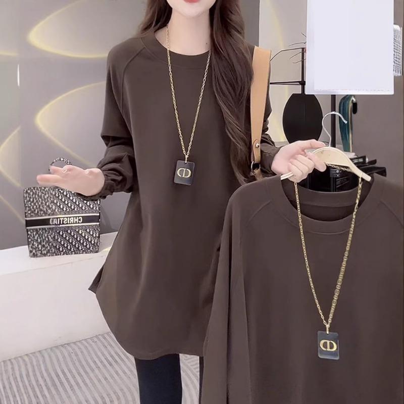 Autumn Winter Solid All-match T-shirt Women Long Sleeve Warm Pullover Top Female Solid Color Loose Casual Tee