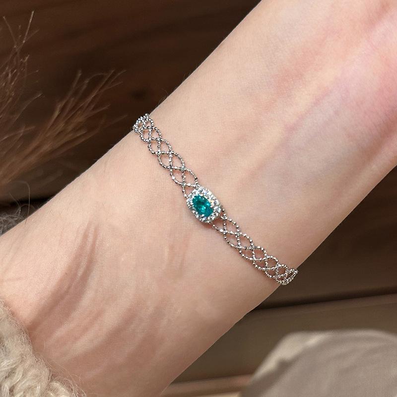 Blue square Sparkling Diamonds Fine Lace Strap Bracelet for Women Light Luxury high-quality Bracelet Party Gifts