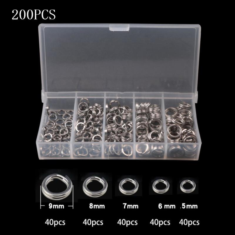 5 Size Stainless Steel Fishing Split Rings High Strength Large Tensile Force Lure Connector Loop Set 200Pcs For Tackle Box 200PCS