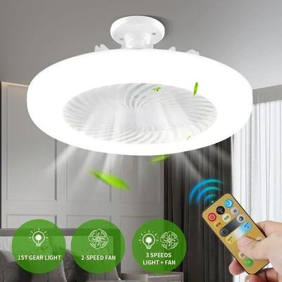 2-in-1-Deckenventilator mit LED-Beleuchtung, Lampe mit Fernbedienung, E27-Konvertersockel, verstellbare Lüftungsöffnung für Schlafzimmer, Wohnzimmer, Laterne, geräuschlos, 30 W