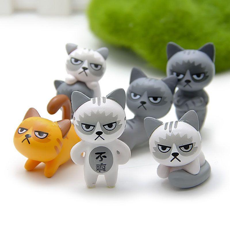 Modish 6pcs Set Kawaii Zakka Cute Unhappy Cat Doll Adorable Mini Cartoon Figures