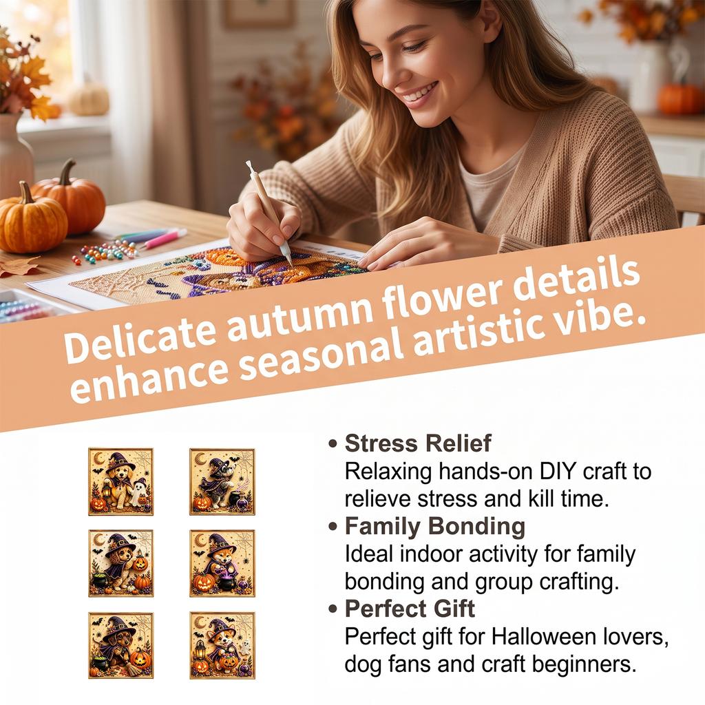 Pumpkin Dog Diamond Painting Kit  Shiba Inu Pearl Art Craft
