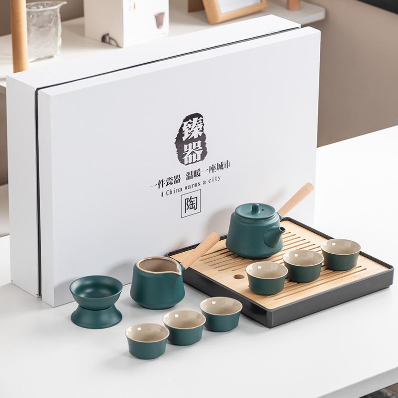 Black Pottery Kung Fu Tea Set Cover Bowl Teapot Tea Cup Tea Set Accessories Complete Tea Tray Business Gifts High-end Gift Box