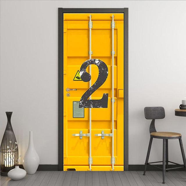

3D High Simulation Container Door Seriesr Наклейки на двері Шпалери Індустріальний стиль ПВХ Самоклеючий Плакат для декору спальні Фреска 40x120cm(not cut)