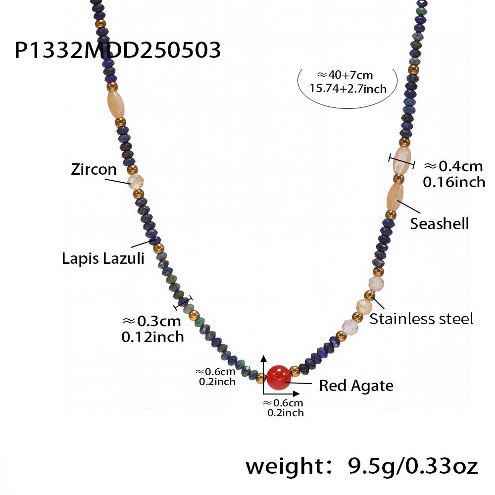 Elegant Qiong Yao Style Lapis Lazuli & Red Agate Beaded Necklace