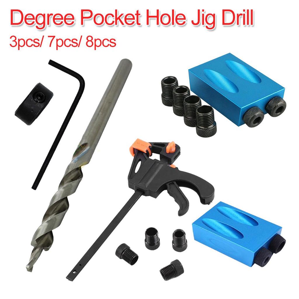 Blue 15 Degree Pocket Hole Jig Kit Woodworking Guide Screw Drill Angle Positioning Wood Plugs Oblique Locator 15Pcs Inclined Joinery Tools for Carpenter