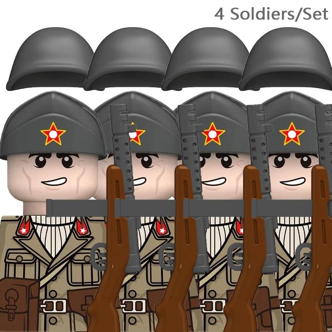 MOC WK2 Italienische Soldaten Figuren Bausteine Italien Armee Infanterie Offizier Waffen Pistole Umhang Helme Panzerkanone Steine Spielzeug