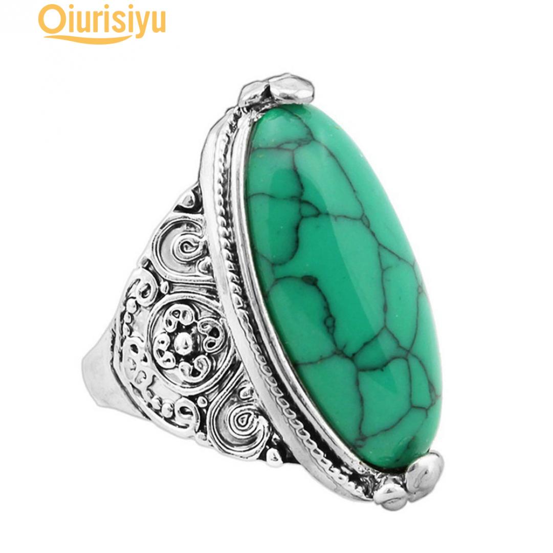 

Женское винтажное кольцо с большим овальным камнем, имитация бирюзы 18mm зелёный