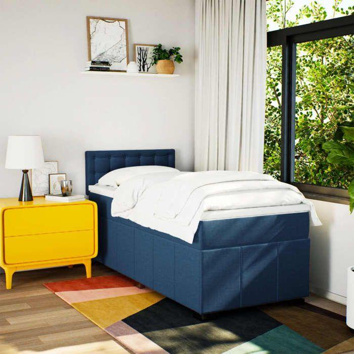 VidaXL Slatted Bed Base with Mattress Blue 90x200 Cm Fabric 3286971