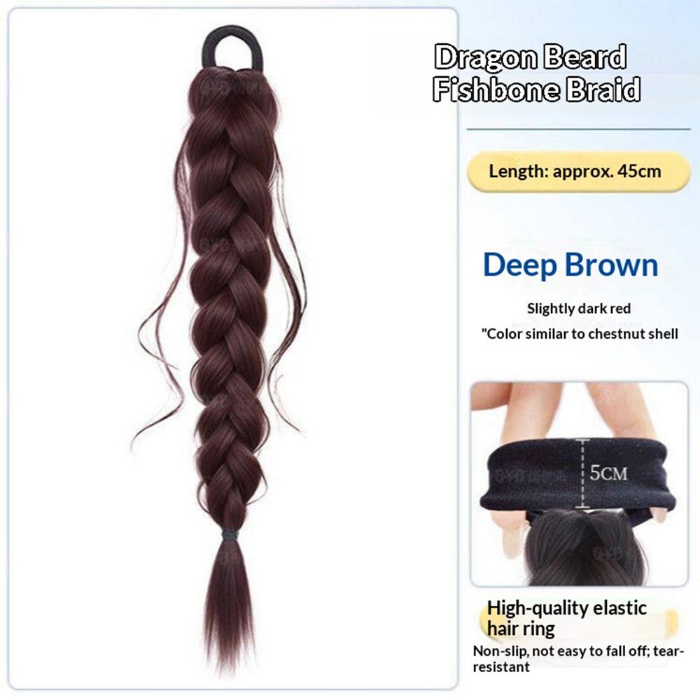 18 Inch Luie Zijkant Vissenstaart Vlecht Paardenstaart Synthetisch Haar Hittebestendig Natuurlijke Haaraccessoires voor Vrouwen Dagelijkse Feeststyling 18inches black