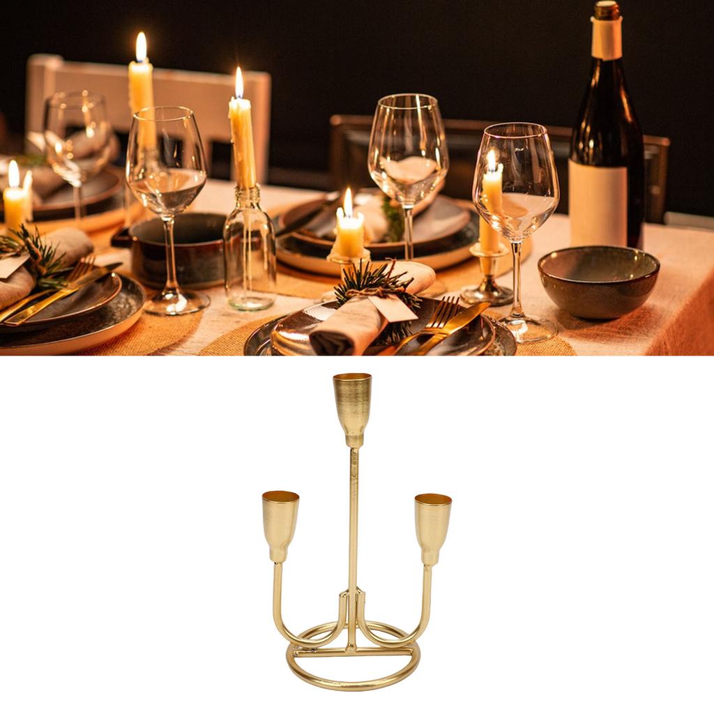 Three Head Candle Holder Iron Exquisite Candlestick Holder for Coffee Table Fireplace Decoration