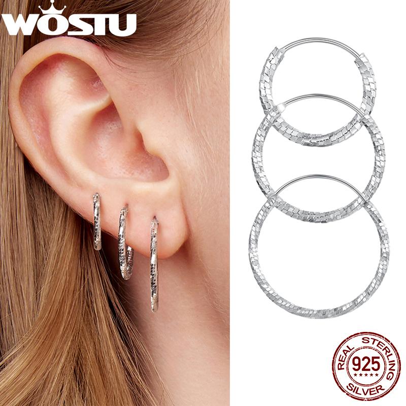 WOSTU Real 925 Sterling Silver Wedding Big Simple Circle Hoop Earrings For Women Multi Size Shiny Ear Hoops Loop Party Jewelry