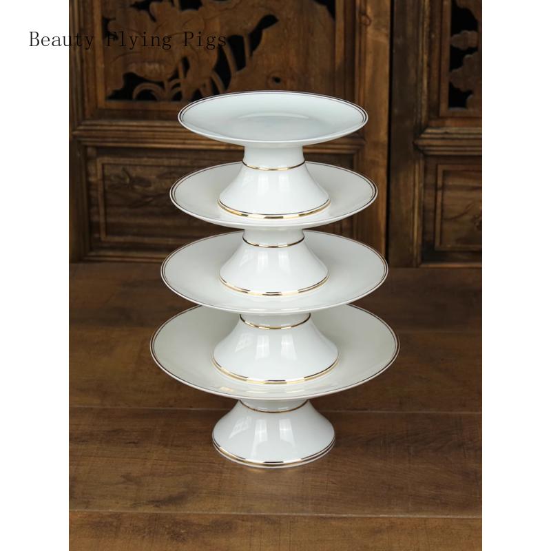 1 buc tavă pentru fructe ceramică placată cu aur, fără model, tavă pentru fructe din porțelan alb, pentru decorațiuni feng shui în stil Buddha
