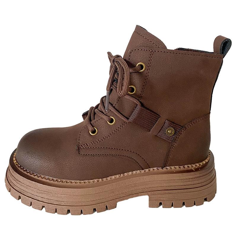 

A9860 three-color cowhide platform Martin boots women s autumn side zipper buckle strap short tube knight locomotive boots short boots 40 коричневий