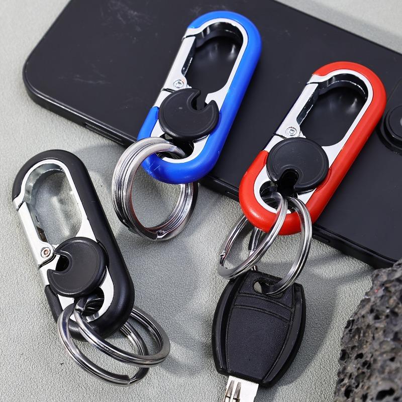 Men Keychain Hook Stainless Steel Buckle Bottle Opener Carabiner Climbing Tool Double Ring Car Fishing Key Ring Car Accessories