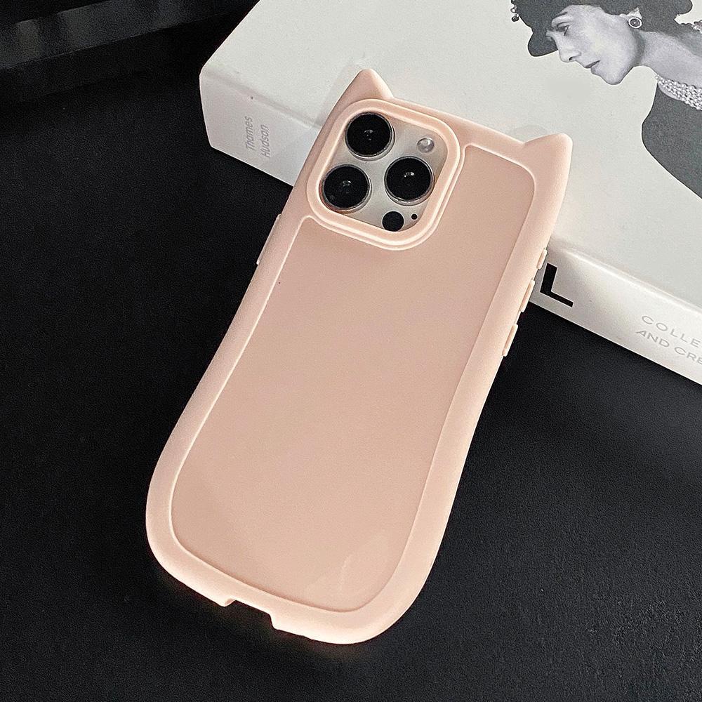 Cute Cartoon 3D Cat Ear Glossy Silicone Soft Case For iPhone 15 Pro Max 11 13 14 Plus Candy Thickened Bumper Shockproof Cover
