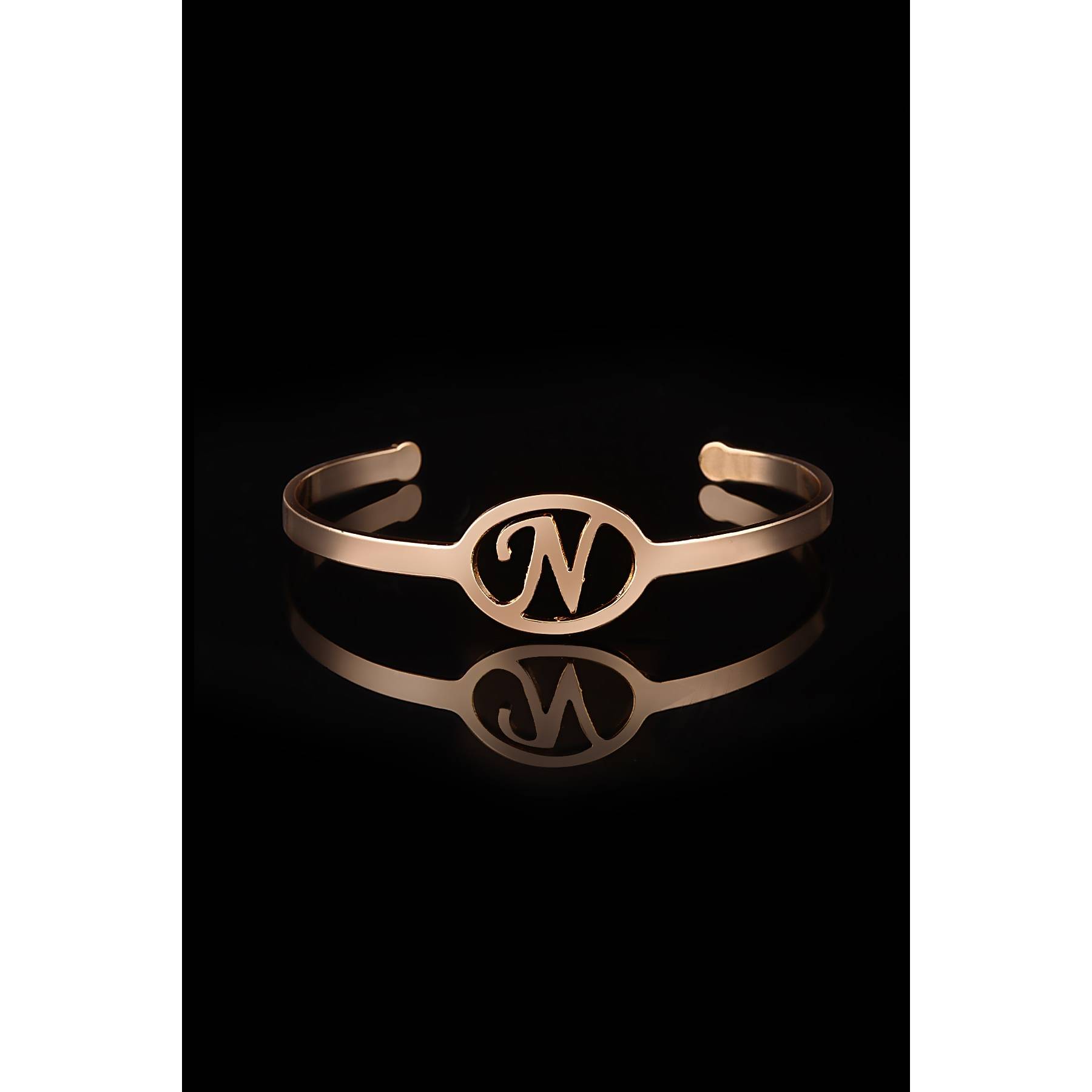 

Steel Rose Gold Women s N Letter Cuff Bracelet