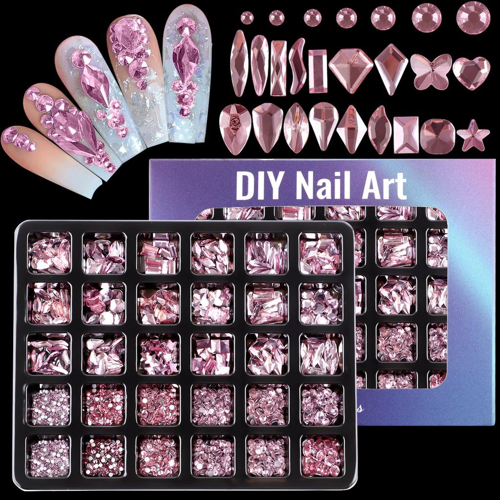 Nail Art 30 Grid Boxed Nail Art Flat Bottom Special-Shaped Diamond Transparent Ab Big Red Nail Rhinestone Nail Art Jewelry