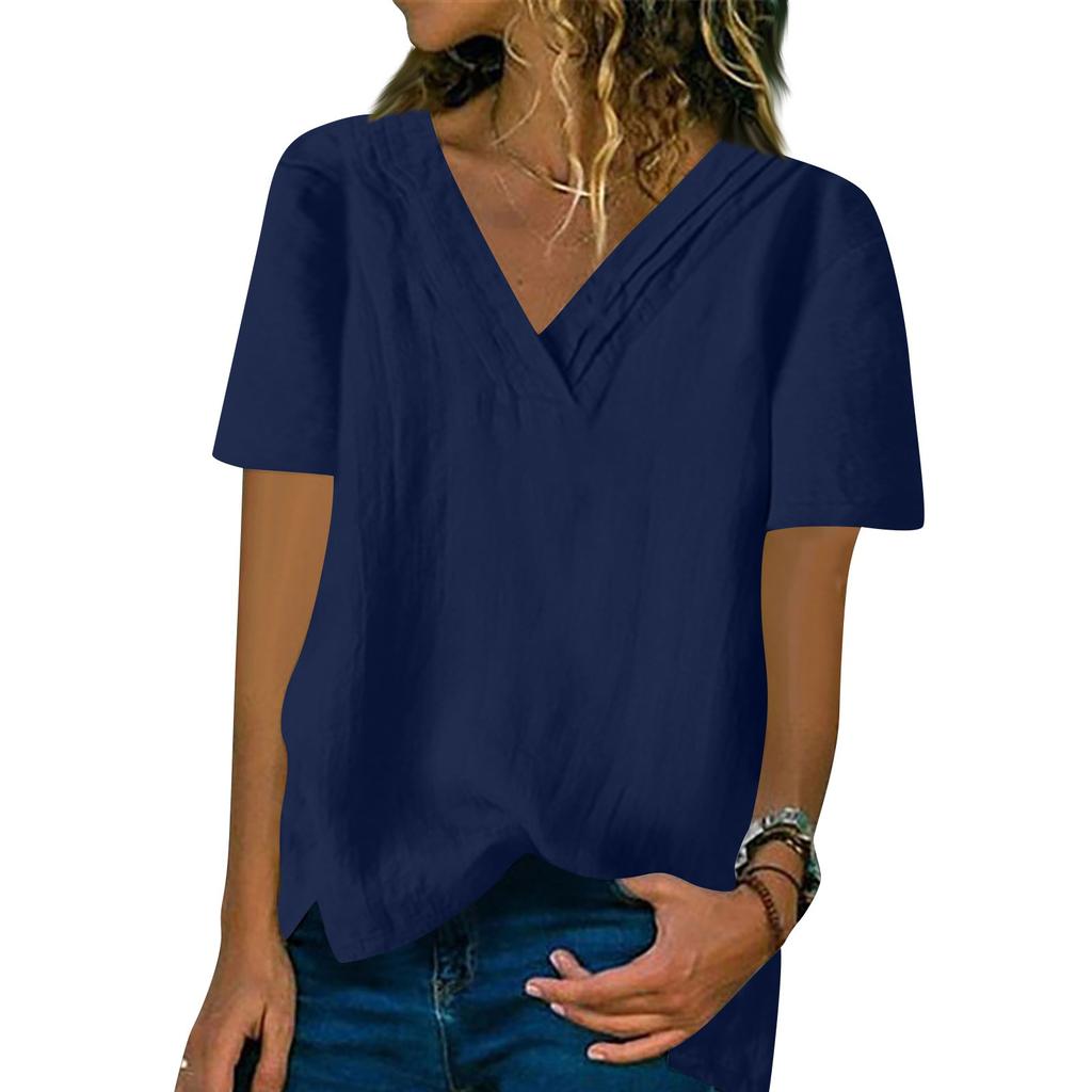 Lockeres Kurzarm-Oberteil aus Baumwolle und Leinen für Damen