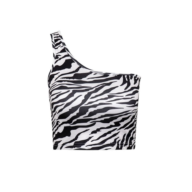 Fashion Export Special Offer Women's Summer Shoulder Belt Crop Top Zebra Stripes Silm Slim and Sexy Irregular Spaghetti-Strap Vest