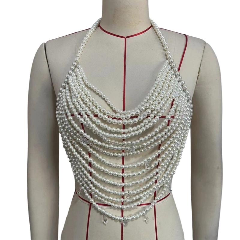 Adjustable Pearls Body Jewelry Body Chain Decoration for Trendy Women Strapless Dresses and Casual Stylish Outfits