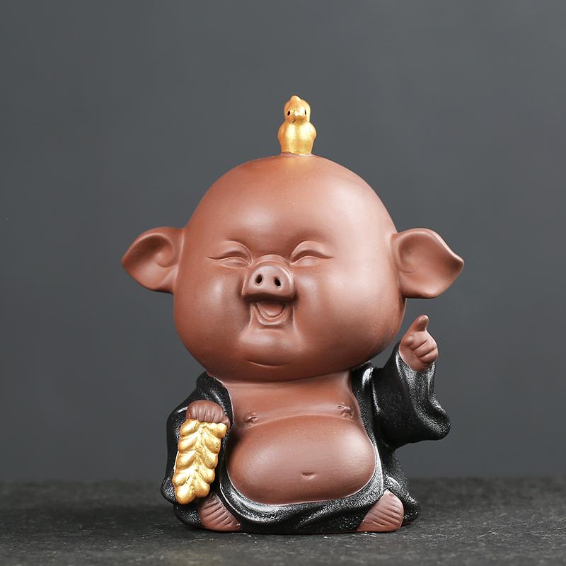 1PCS Handmade Purple Clay Tea Pet Ornaments Lucky Pig Statue Animal Tea Figurine Boutique Tea Decoration Accessories Crafts