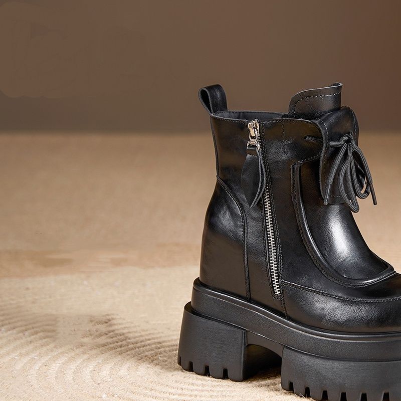 Increase Height Leather Booties Square Toe Chunky Ankle Boots for Women Fashion 2025 Y2k New in Autumn Winter Woman Short Shoes