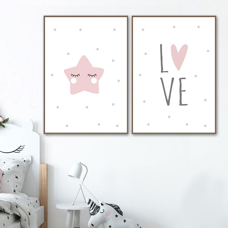 Rabbit Bunny Giraffe Star Posters Prints Nursery Wall Art Bedroom Picture Animal Canvas Painting Nordic Kid Baby Girl Room Decor