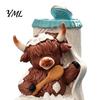 Charming Tabletop Ornament Highland Cow Bathroom Figurine, Resin Scottish Calf Bathing Statue, Funny Gifts Farmhouse Animal for Home Office