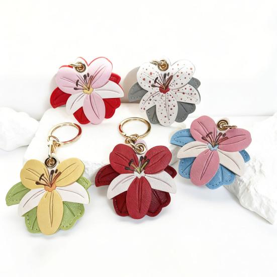 Keychain Pendant Flower Shape Bag Pendant Imitation Leather Access Control Card Holder Protective Cover Car Keychain Hanging Ornament