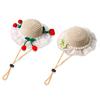 Scalloped Pet Straw Hat Cute Lace Ruffled Cat Sun Hat Sweet Summer Sun Hat for Cats Small Dogs Outdoor Travel Camping