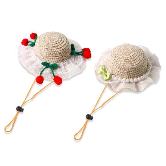 Scalloped Pet Straw Hat Cute Lace Ruffled Cat Sun Hat Sweet Summer Sun Hat for Cats Small Dogs Outdoor Travel Camping
