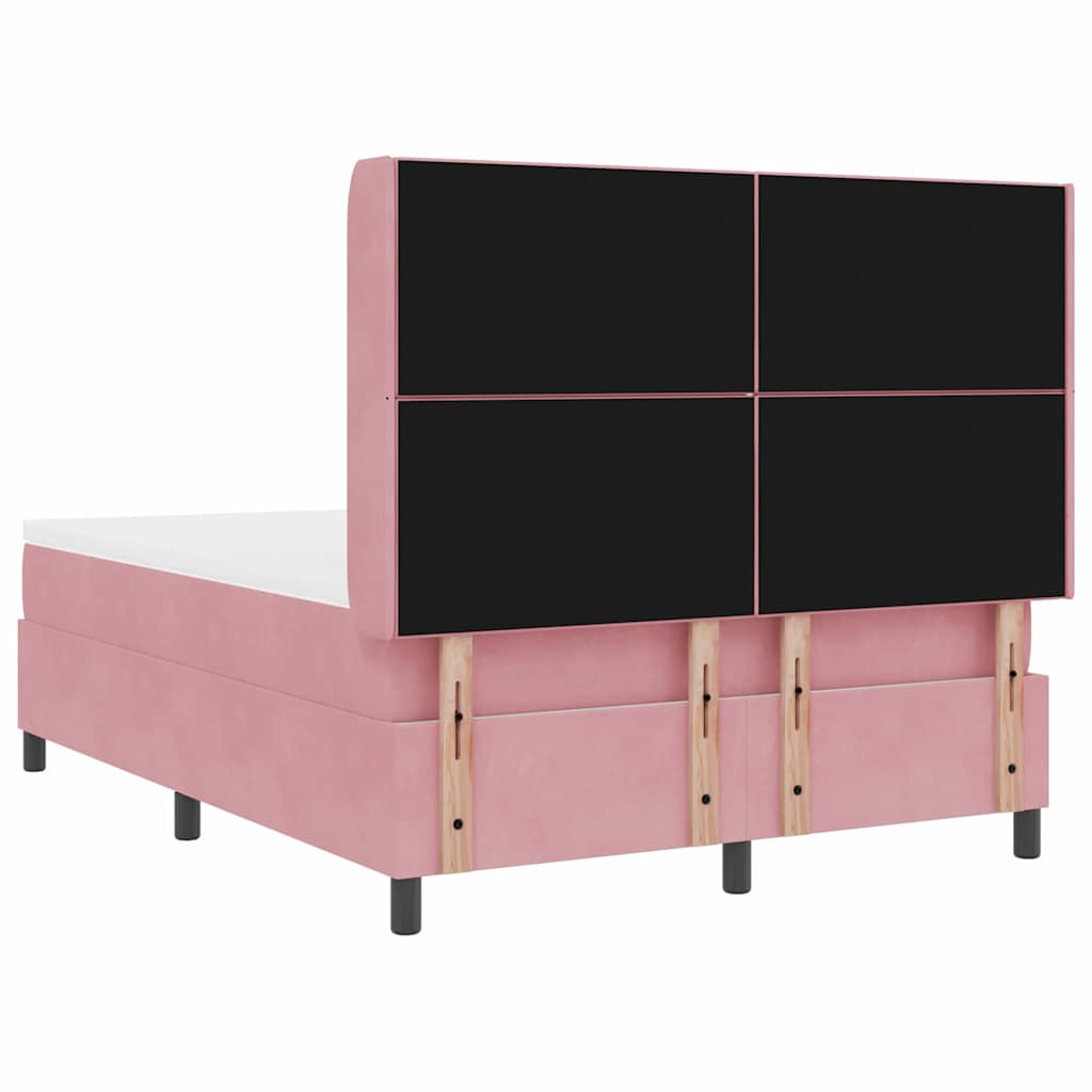 Boxspring Bed with LED Light Strips Pink 160 X 200 Cm Velvet