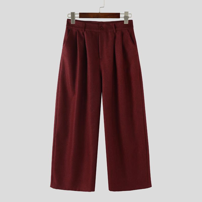 INCERUN Autumn Men's Zipper Waist Casual Baggy Wide Legs Pants Long Trousers