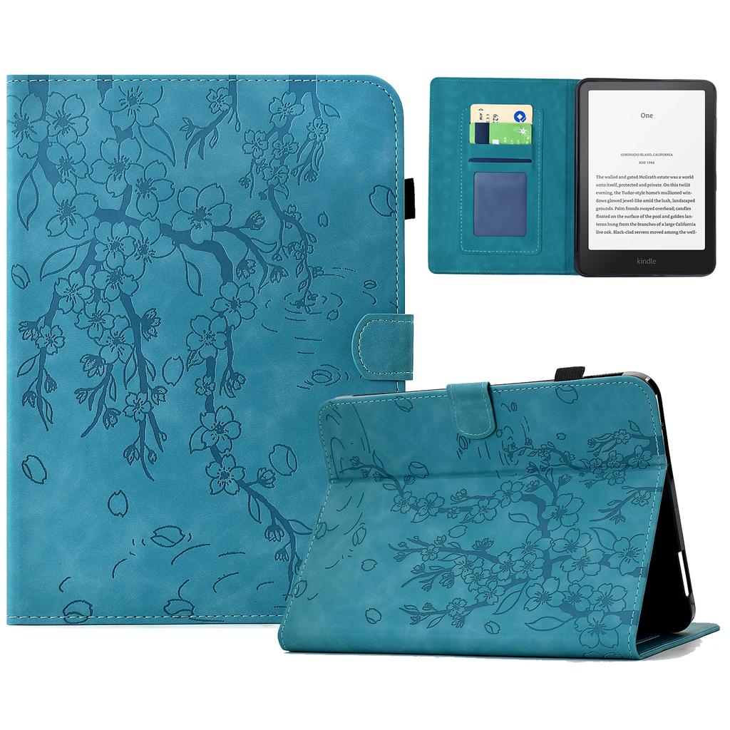 For Amazon Kindle Paperwhite (2024) Case Imprinted Plum Blossom Stand Card Slots Leather Tablet Cover with Auto Sleep/Wake