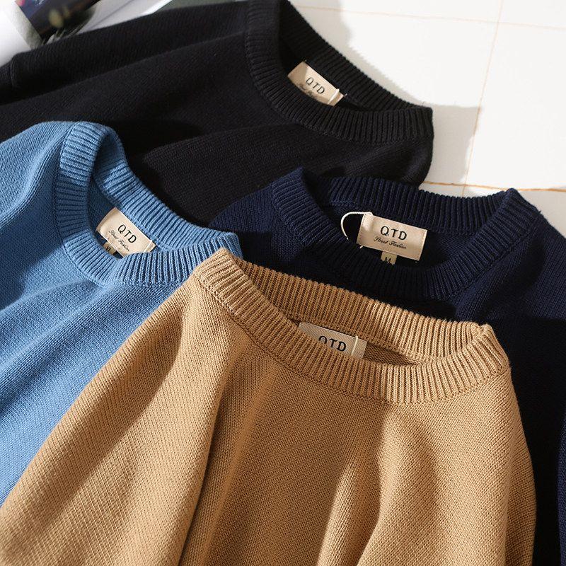 Loose Fit Export Men's Clothing Factory Cut-Label Surplus Autumn and Winter Casual Pure Cotton Crew Neck Pullover Sweater Jacket Trendy